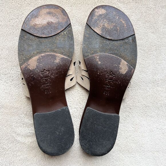 Aquatalia By Marvin K Taupe Nubuck Leather Slide Flat Sandal Women 6.5 Laser Cut - Picture 14 of 16